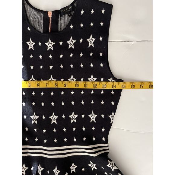 Ted Baker Mariae Sweater Dress 3 (US 8) Black Stars Jacquard Fit Flare Skater - Picture 7 of 12